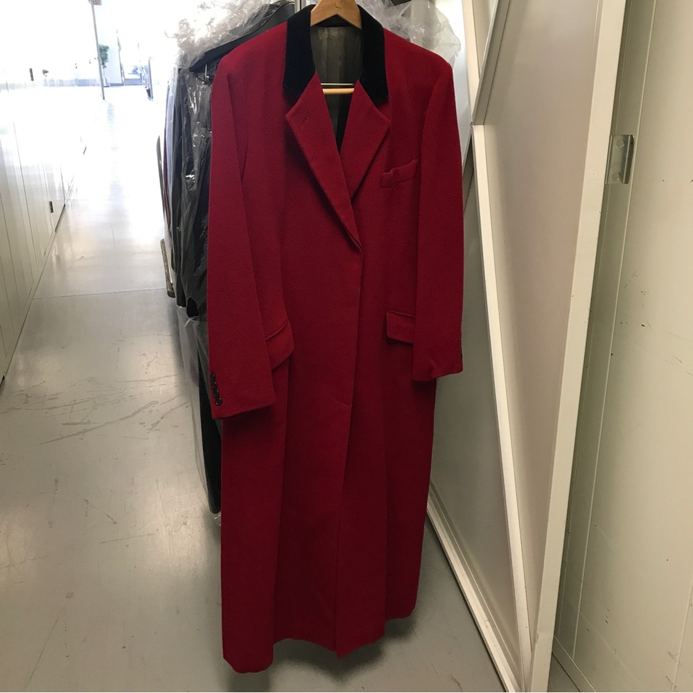 Brooks Brothers Red Wool Chesterfield Coat 12 Black Velvet Collar